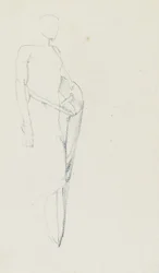 Studie eines Mannes mit Schild (recto) und weiblicher Torso, Rücken (verso), Seiten 81 und 82 aus einem Studienbuch, ca. 1880-1890